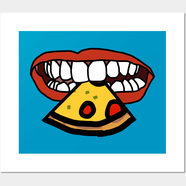 Mouth With Red Lips and White Teeth Eating Pizza Slice Wall Art by ellenhenryart